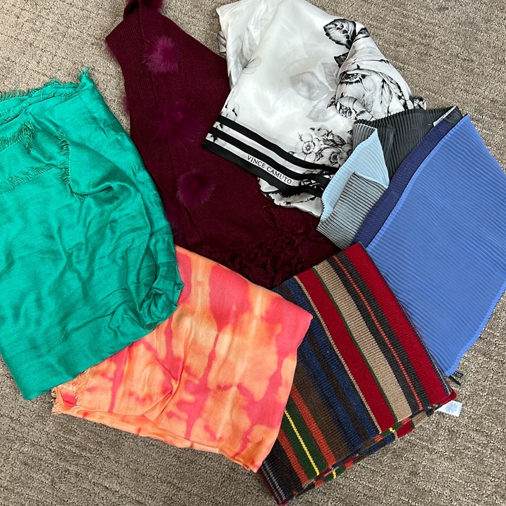 Bundle of scarves, wrap and infinity scarf